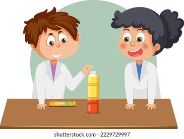 Students with lava lamp science experiment illustration