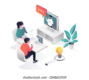 Students learn by viewing tutorials on the monitor