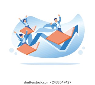 Students learn wisdom and explore new horizons. Flying on the cover of a book in the world of literature. Students in the learning process. flat vector modern illustration
