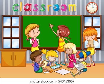 Students learning in the class illustration