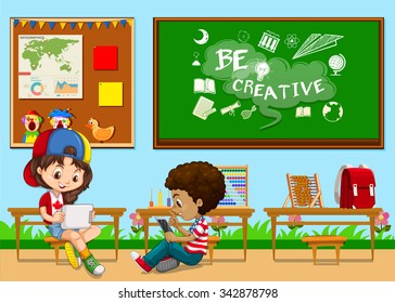 Students learning in the classroom illustration