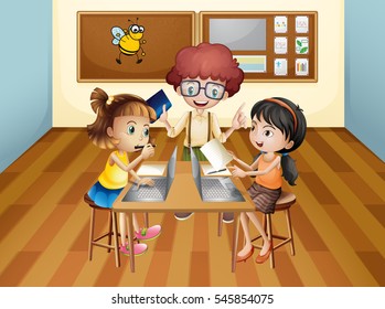 Students learning in classroom illustration