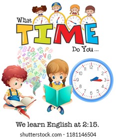 Students Learning English At 2:15 Illustration