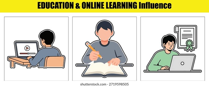 Alunos aprendendo com laptops, livros e um certificado de ensino de aprendizagem on-line