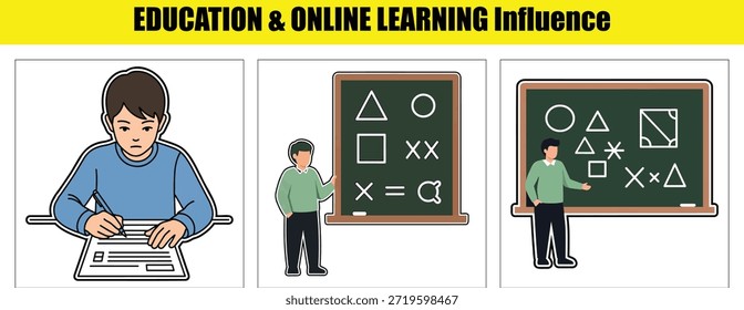 Estudantes aprendendo matemática com um professor e uma educação blackboard on-line