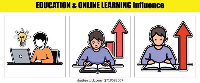 Estudantes aprendendo on-line com notebooks e livros mostrando o progresso da educação on-line