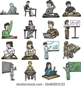 Students Learning and Studying in a Classroom