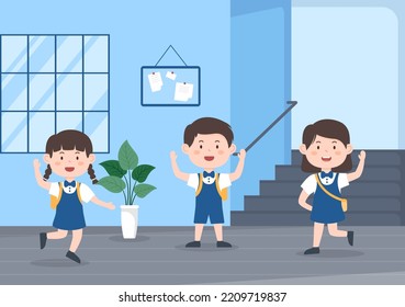 Students Leave School Building After Class or Program and Back to Home in Template Hand Drawn Cartoon Flat Style Illustration