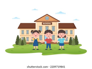 Students Leave School Building After Class or Program and Back to Home in Template Hand Drawn Cartoon Flat Style Illustration