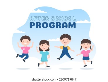 Students Leave School Building After Class or Program and Back to Home in Template Hand Drawn Cartoon Flat Style Illustration