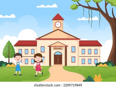 Los estudiantes abandonan la escuela después de clases o programas y regresan a casa con una mano de plantilla dibujando ilustración de estilo plano