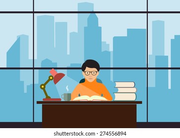 Students in the library illustrations