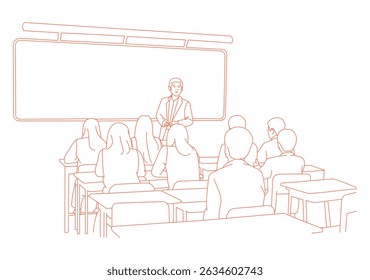 students listening to their teacher on a class, wearing the school uniform