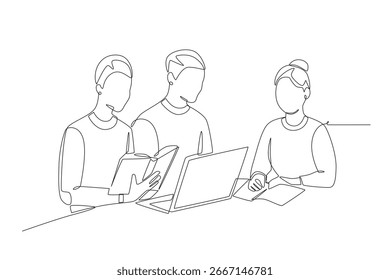 Os alunos são membros do clube de ciência da computação. Clubes acadêmicos conceito desenho de uma linha