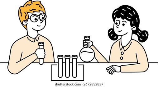 Estudiantes de Ilustración vectorial de lecciones de química