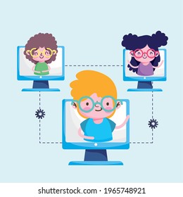 students online education connected by internet