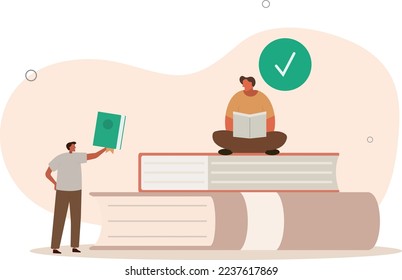 Students with open books in hands studying in library. Book lovers concept.