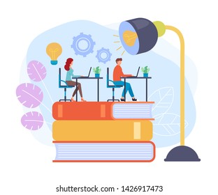 Students people characters sitting at table class room. Online education concept. Vector flat graphic design cartoon illustration