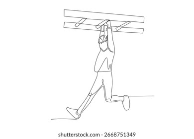 Los estudiantes juegan escalada durante el descanso. Concepto de hueco de dibujo de una línea