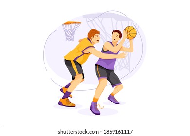 Students playing basketball at ground Vector Illustration concept. Flat illustration isolated on white background.
