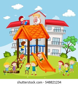 Students playing at the playground in school illustration