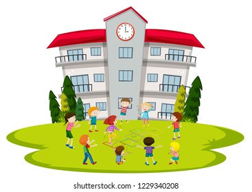 Students playing at school illustration