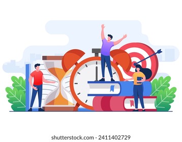 Students prepare for exams flat illustration vector concept, student learning before exam day, doing hard assignments, and preparing for module work, Exam deadline