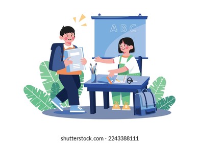 Students Prepare School Supplies Illustration concept on white background