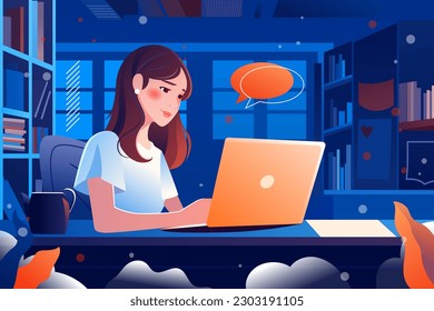 Students preparing for college entrance exam, background with interior and plants, vector illustration
