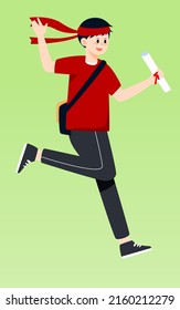 Students are preparing for exams with a clock and plants in the background, vector illustration