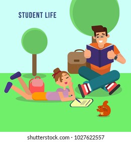 Students preparing to exams in park