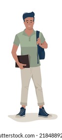 Students, pupils. Guy with books and briefcase. Back to school. Vector image.