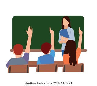 students raising their hands in class