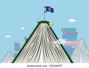 Students Reaching New Heights Through Books and Learning. Artwork of Books as a metaphor for the challenging summit of Mt Everest. 