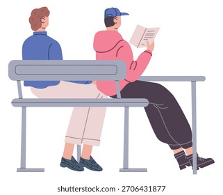 Os alunos leem livro na sala de aula. Estudando homens jovens