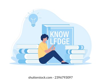 students read books on the internet trending concept flat illustration