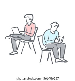 students read laptop and book
