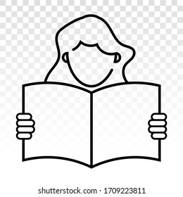 Students reading book or Learn with line art icon for education apps and websites on a transparent background