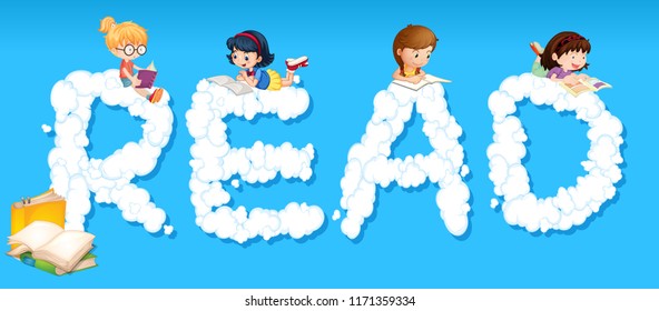 Students reading book on the cloud illustration