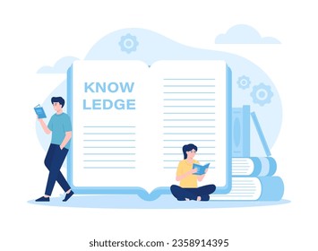 Students reading a book trending concept flat illustration