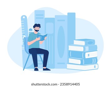 Students reading a book trending concept flat illustration