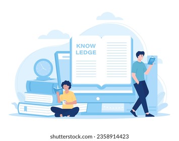 Estudiantes leyendo el concepto de tendencia de libros ilustración plana