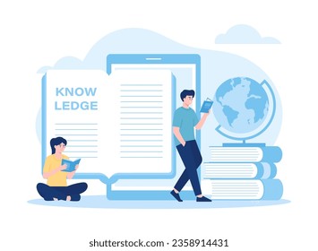 Estudiantes leyendo el concepto de tendencia de libros ilustración plana