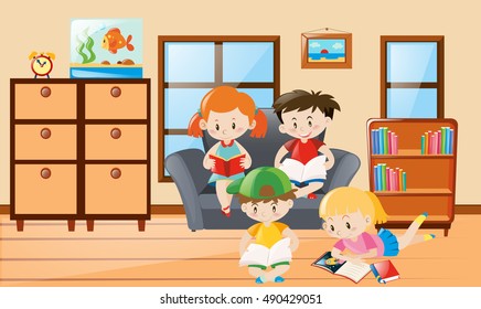 Students reading in the room illustration