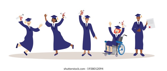 Students rejoice at the end of their studies. Vector illustration.
