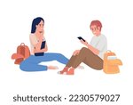 Students resting after lessons semi flat color vector characters. Editable figures. Full body people on white. Friends simple cartoon style illustration for web graphic design and animation