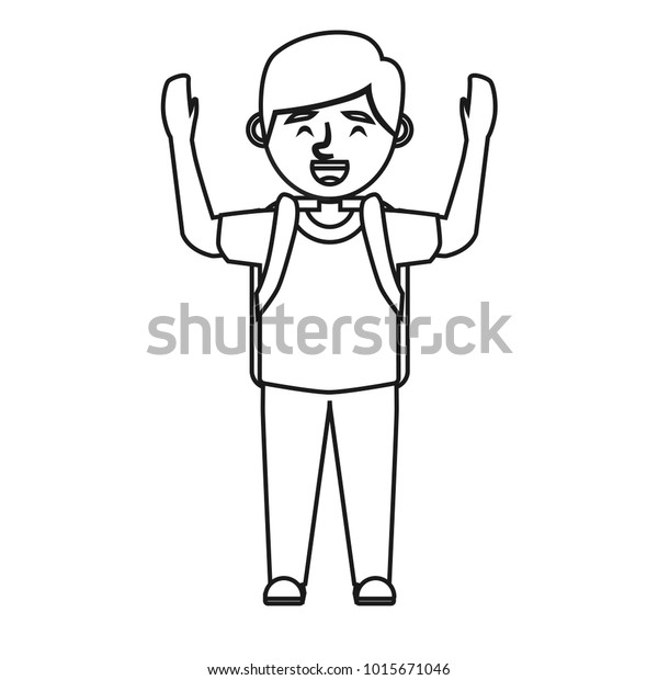 Students Rising Two Hands Outlined Stock Vector (Royalty Free ...