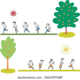 Students Running Under Sunlight Tree Stock Illustration
