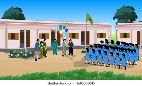 The students of the school are being made Physical Training – illustration