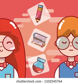 Students and school cartoons